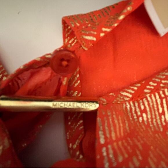 Michael Kors women’s top size small orange with gold foil paisley bell sleeves - Picture 9 of 12